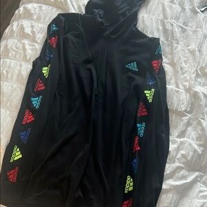 Boys Adidas Black Hooded Shirt with Vibrant Logo Accents